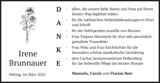 Traueranzeige von Irene Brunnauer von merkurtz