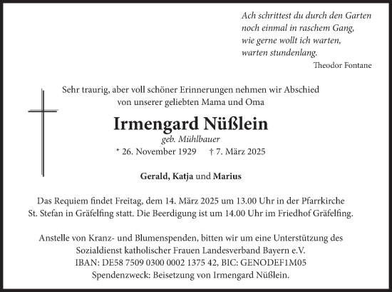 Traueranzeige von Irmengard Nüßlein von merkurtz