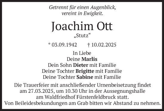 Traueranzeige von Joachim Ott von merkurtz