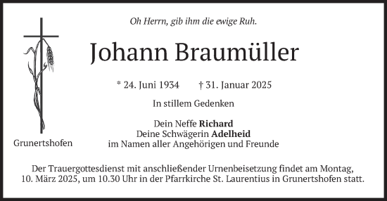 Traueranzeige von Johann Braumüller von merkurtz