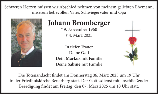 Traueranzeige von Johann Bromberger von merkurtz