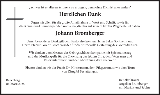 Traueranzeige von Johann Bromberger von merkurtz