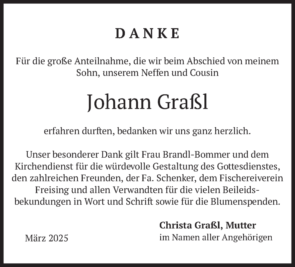  Traueranzeige für Johann Graßl vom 08.03.2025 aus merkurtz