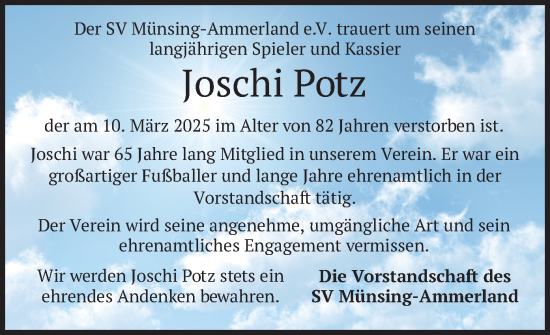 Traueranzeige von Joschi Potz von merkurtz