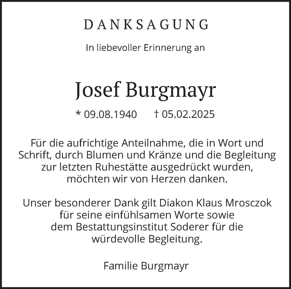  Traueranzeige für Josef Burgmayr vom 01.03.2025 aus merkurtz