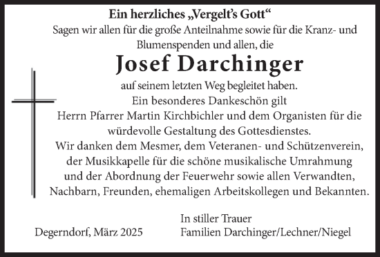 Traueranzeige von Josef Darchinger von merkurtz