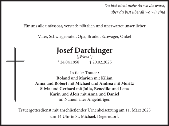Traueranzeige von Josef Darchinger von merkurtz