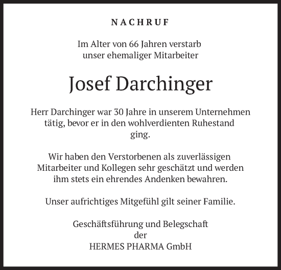 Traueranzeige von Josef Darchinger von merkurtz