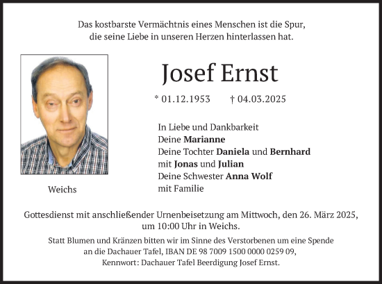 Traueranzeige von Josef Ernst von merkurtz