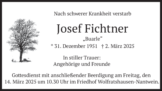 Traueranzeige von Josef Fichtner von merkurtz