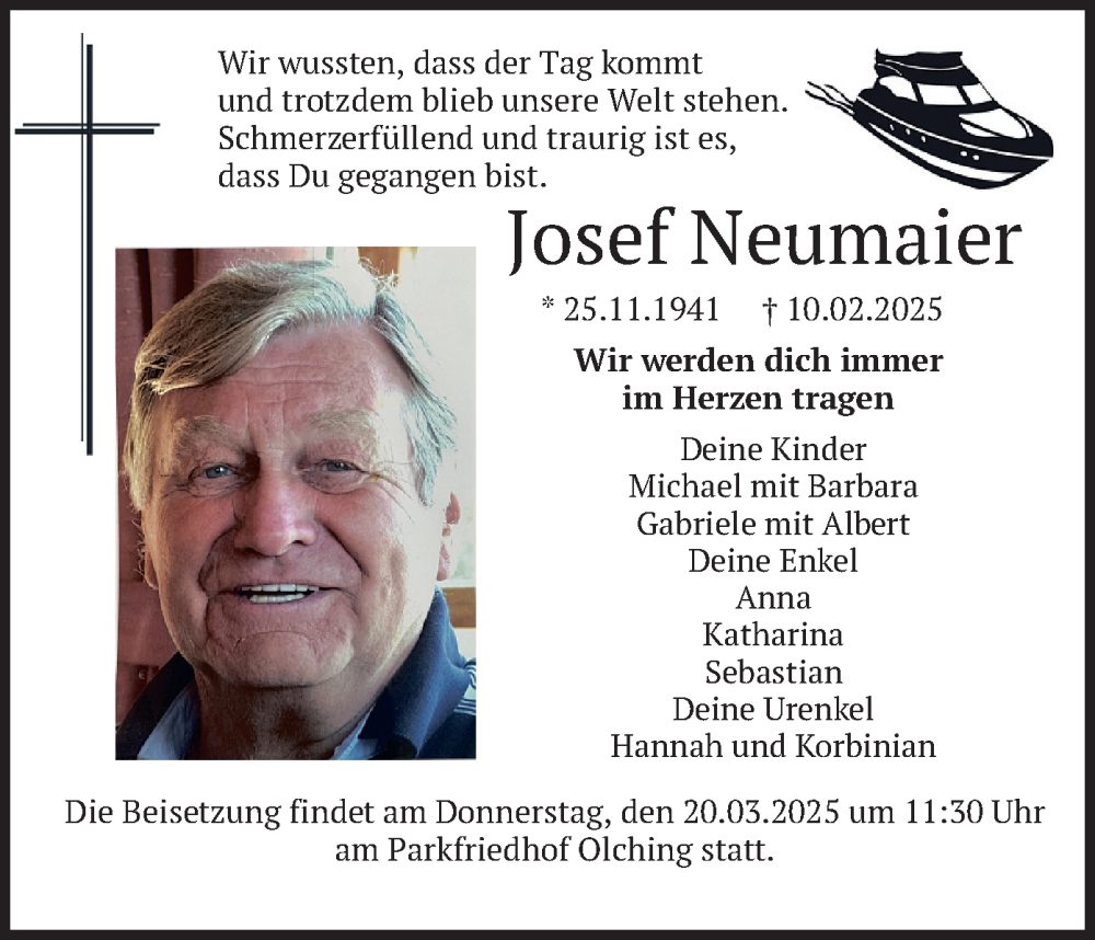  Traueranzeige für Josef Neumaier vom 15.03.2025 aus merkurtz