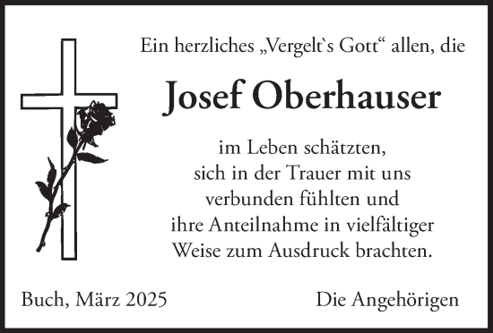 Traueranzeige von Josef Oberhauser von merkurtz