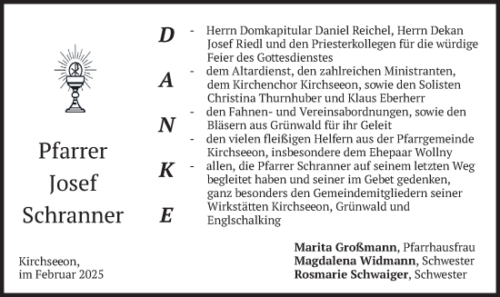 Traueranzeige von Josef Schranner von merkurtz