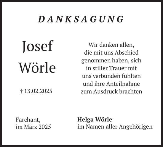 Traueranzeige von Josef Wörle von merkurtz