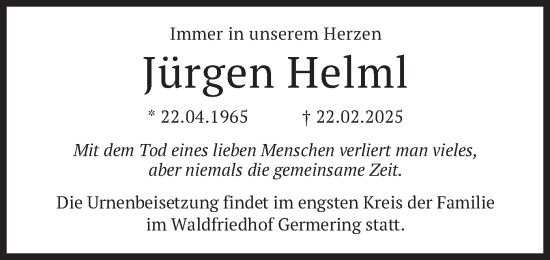 Traueranzeige von Jürgen Helml von merkurtz