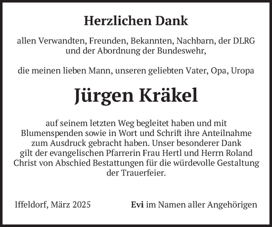 Traueranzeige von Jürgen Kräkel von merkurtz