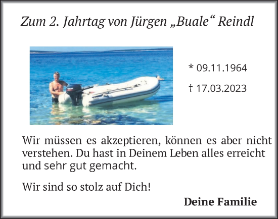 Traueranzeige von Jürgen Reindl von merkurtz