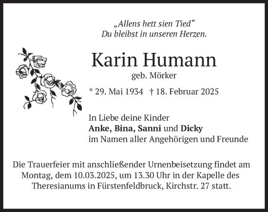 Traueranzeige von Karin Humann von merkurtz