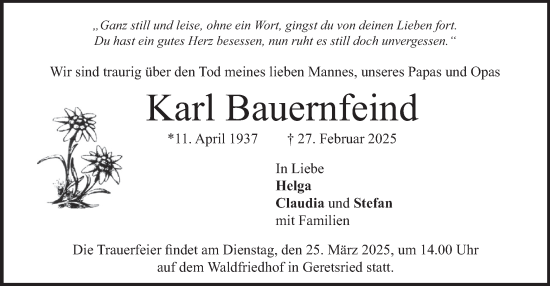 Traueranzeige von Karl Bauernfeind von merkurtz