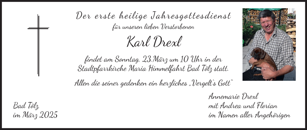  Traueranzeige für Karl Drexl vom 15.03.2025 aus merkurtz