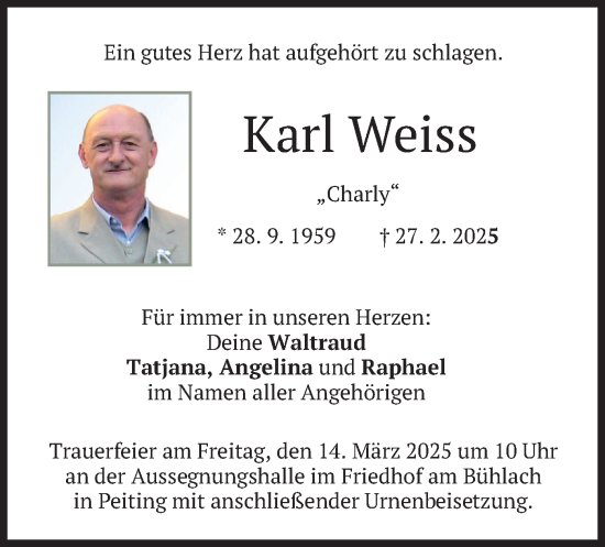 Traueranzeige von Karl Weiss von merkurtz