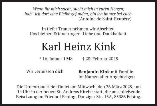 Traueranzeige von Karl Heinz Kink von merkurtz