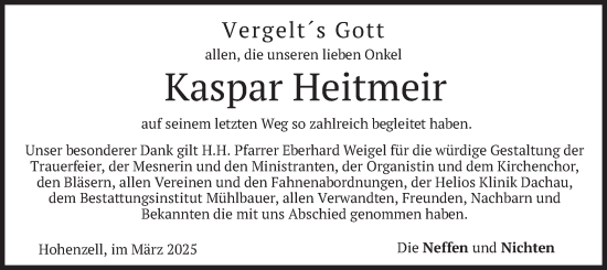 Traueranzeige von Kaspar Heitmeir von merkurtz