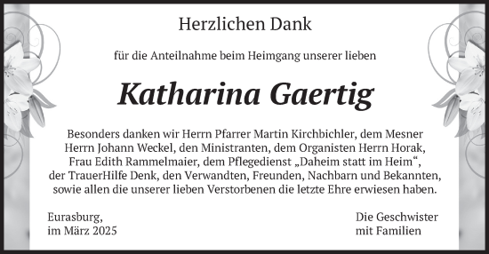 Traueranzeige von Katharina Gaertig von merkurtz
