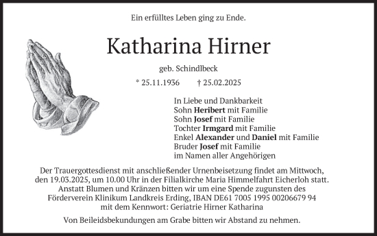 Traueranzeige von Katharina Hirner von merkurtz