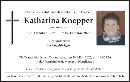 Traueranzeige von Katharina Knepper von merkurtz