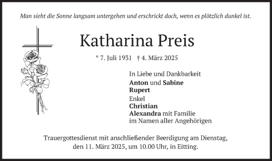 Traueranzeige von Katharina Preis von merkurtz