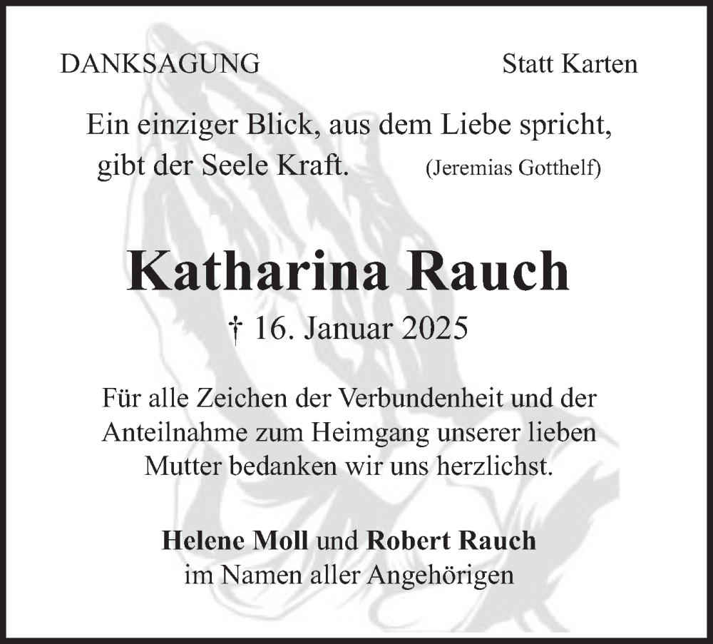  Traueranzeige für Katharina Rauch vom 01.03.2025 aus merkurtz