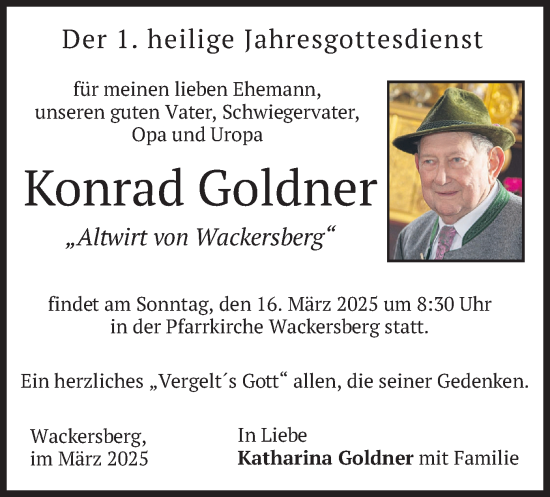 Traueranzeige von Konrad Goldner von merkurtz