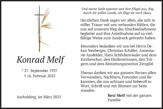 Traueranzeige von Konrad Melf von merkurtz