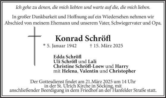 Traueranzeige von Konrad Schröfl von merkurtz