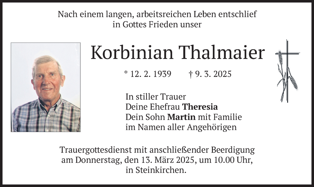  Traueranzeige für Korbinian Thalmaier vom 12.03.2025 aus merkurtz