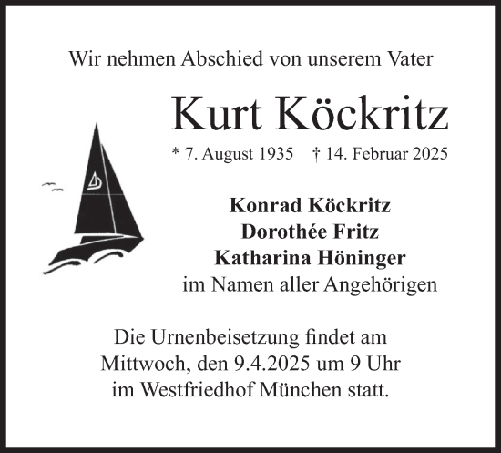 Traueranzeige von Kurt Köckritz von merkurtz