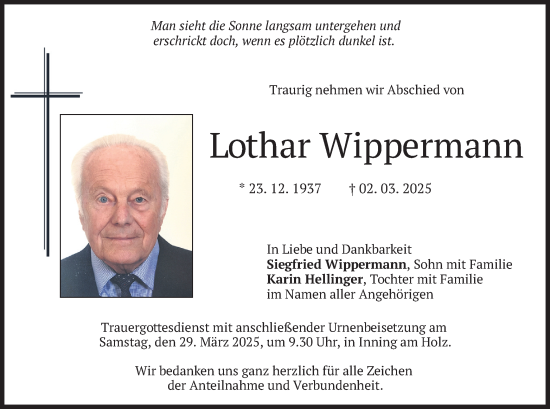 Traueranzeige von Lothar Wippermann von merkurtz