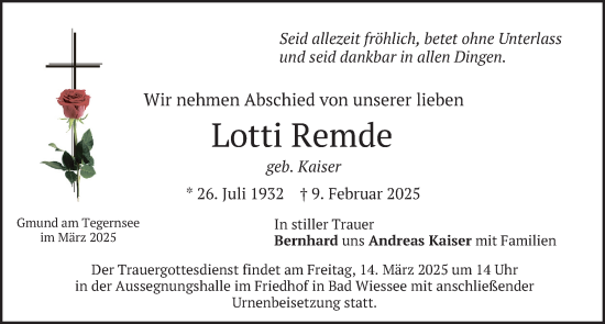 Traueranzeige von Lotti Remde von merkurtz