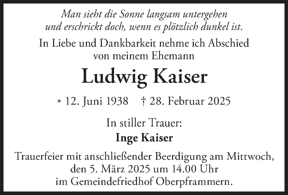  Traueranzeige für Ludwig Kaiser vom 04.03.2025 aus merkurtz