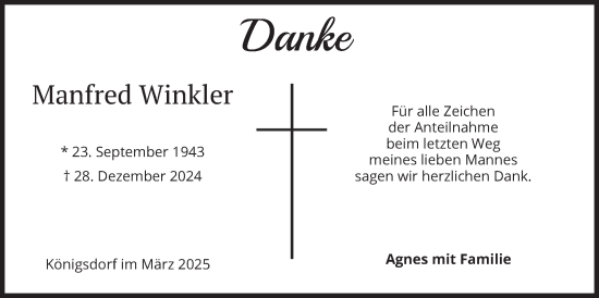 Traueranzeige von Manfred Winkler von merkurtz