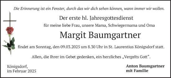 Traueranzeige von Margit Baumgartner von merkurtz