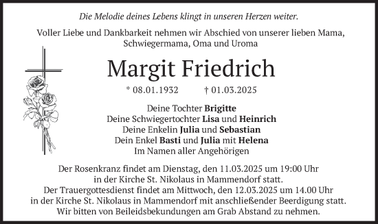 Traueranzeige von Margit Friedrich von merkurtz