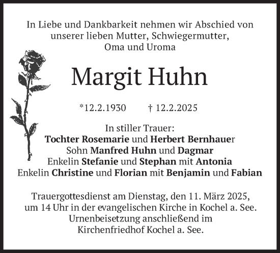 Traueranzeige von Margit Huhn von merkurtz