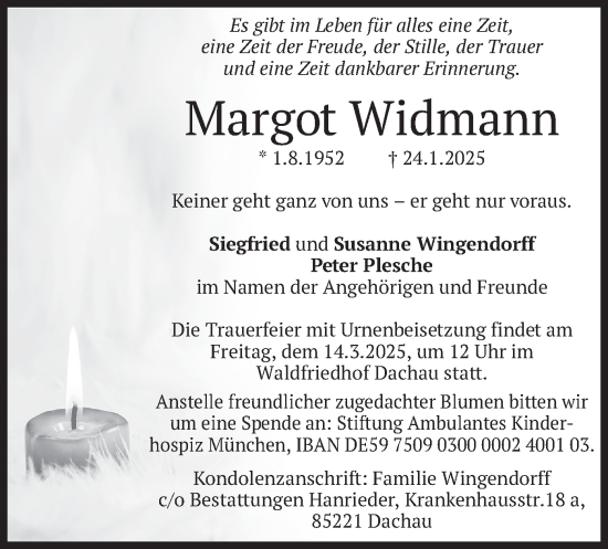 Traueranzeige von Margot Widmann von merkurtz