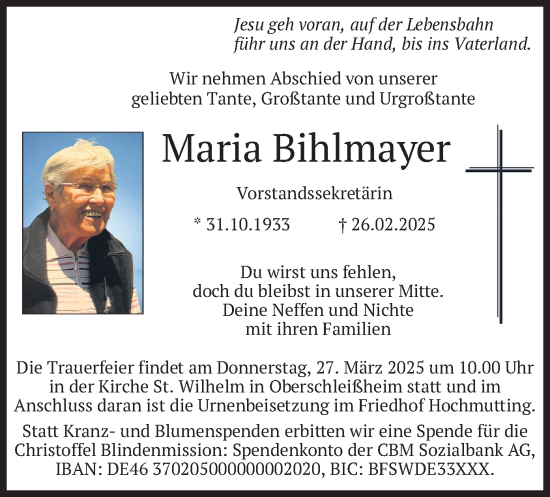 Traueranzeige von Maria Bihlmayer von merkurtz