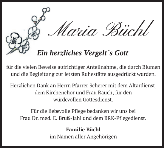 Traueranzeige von Maria Büchl von merkurtz