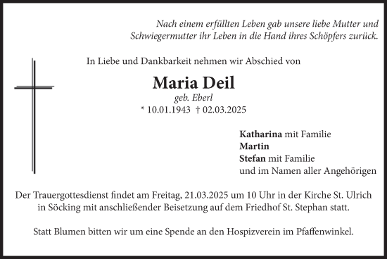 Traueranzeige von Maria Deil von merkurtz
