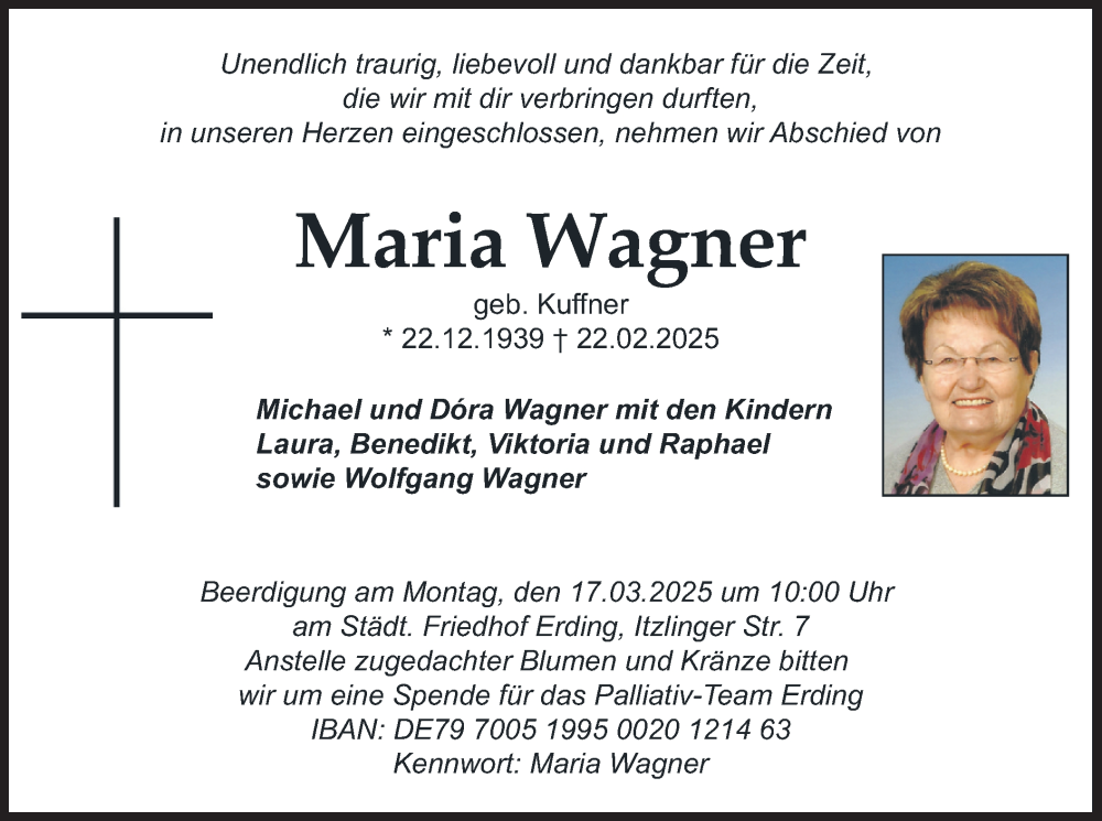  Traueranzeige für Maria Wagner vom 08.03.2025 aus merkurtz