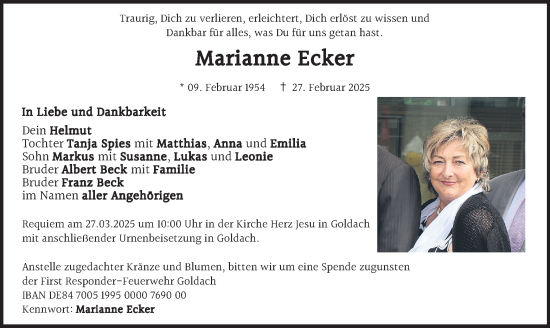 Traueranzeige von Marianne Ecker von merkurtz